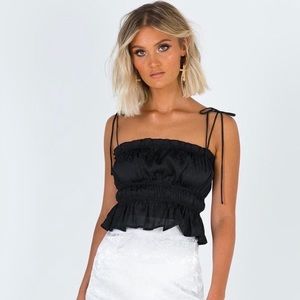 Princess Polly Black Shoulder Tie Crop Top